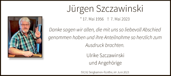 Todesanzeige von Jürgen Szczawinski von WA