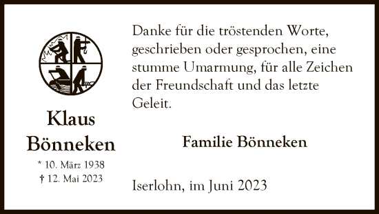 Todesanzeige von Klaus Bönneken von WA