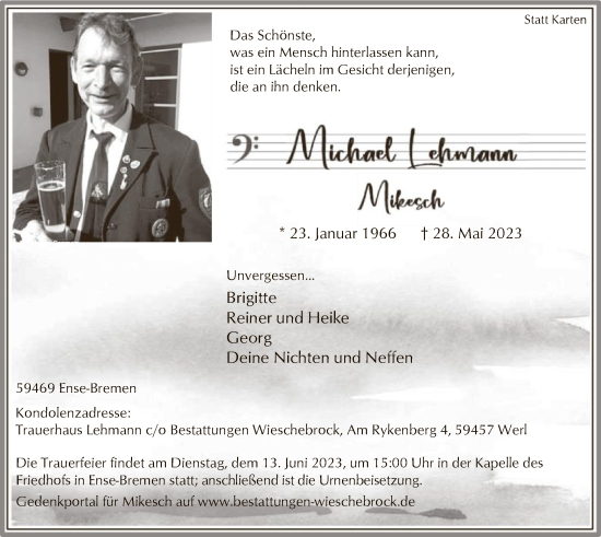 Todesanzeige von Michael Lehmann von WA
