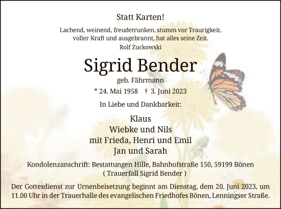 Todesanzeige von Sigrid Bender von WA