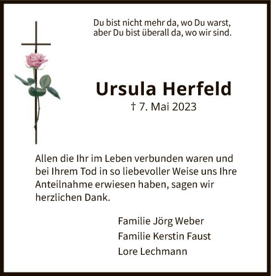 Todesanzeige von Ursula Herfeld von WA
