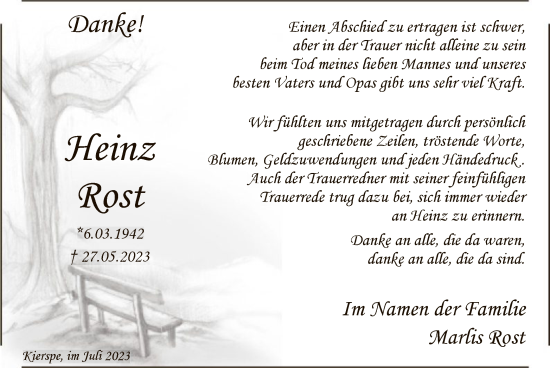 Todesanzeige von Heinz Rost von WA