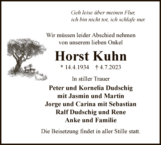 Todesanzeige von Horst Kuhn von WA