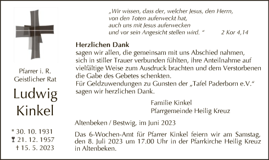 Todesanzeige von Ludwig Kinkel von WA