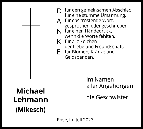 Todesanzeige von Michael Lehmann von WA