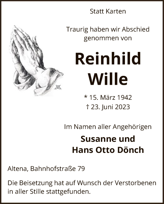 Todesanzeige von Reinhild Wille von WA