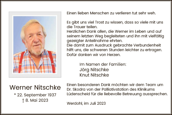 Todesanzeige von Werner Nitschke von WA