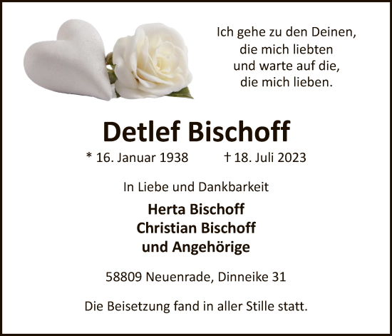 Todesanzeige von Detlef Bischoff von WA