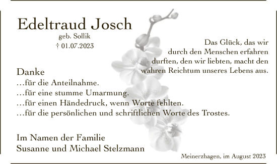 Todesanzeige von Edeltraud Josch von WA