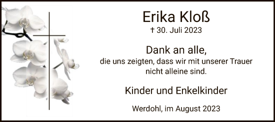 Todesanzeige von Erika Kloß von WA