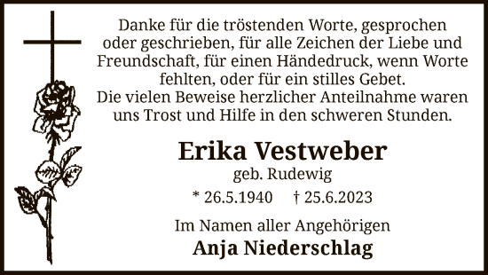 Todesanzeige von Erika Vestweber von WA