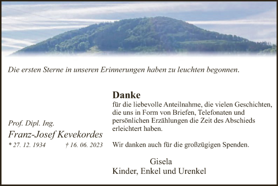 Todesanzeige von Franz-Josef Kevekordes von WAWAWA