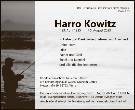 Todesanzeige von Harro Kowitz von WA