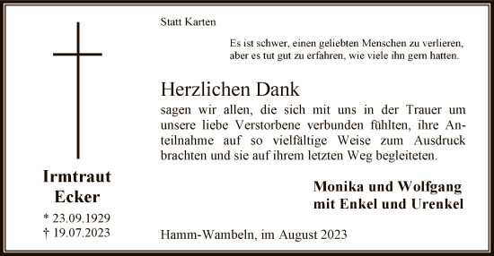 Todesanzeige von Irmtraut Ecker von WA