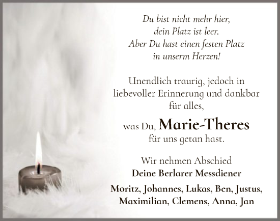 Todesanzeige von Marie-Theres  von WA