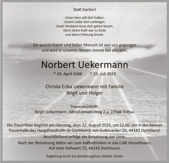 Todesanzeige von Norbert Uekermann von WA