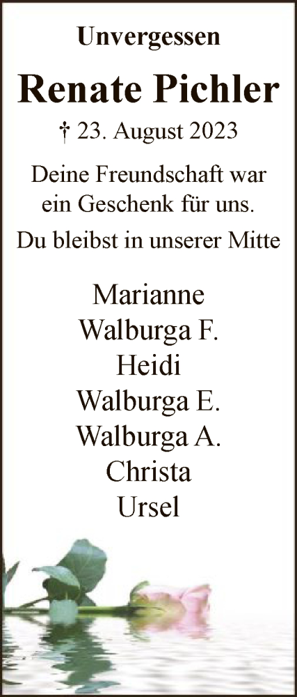 Todesanzeige von Renate Pichler von WA