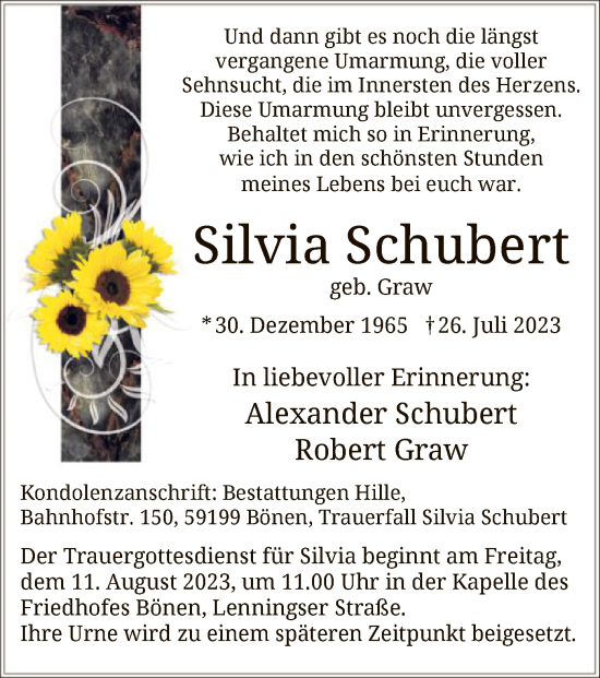 Todesanzeige von Silvia Schubert von WA