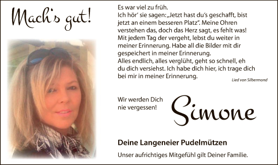 Todesanzeige von Simone Steinhanses von WA