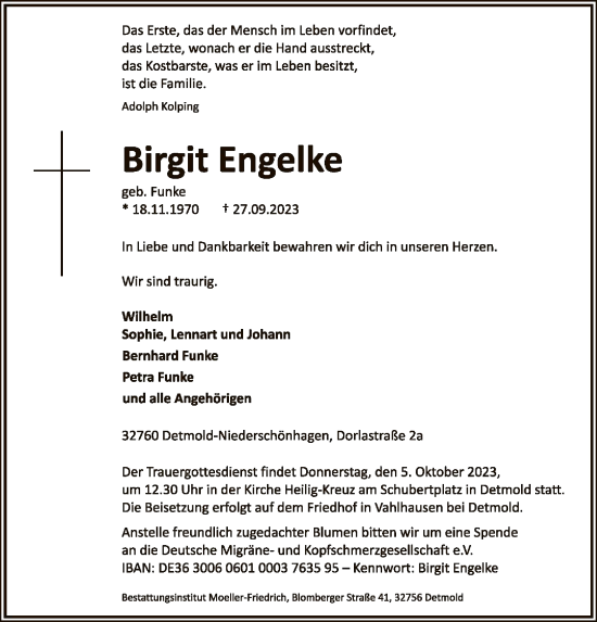 Todesanzeige von Birgit Engelke von WA