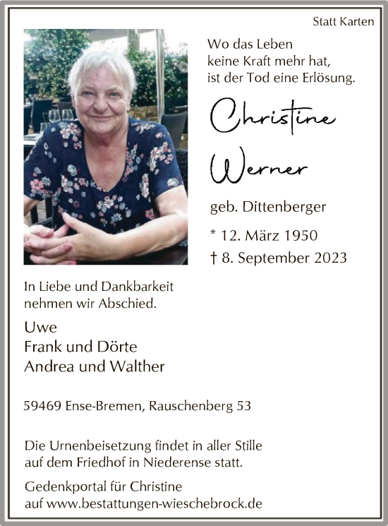 Todesanzeige von Christine Werner von WA