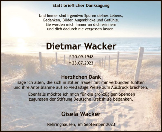 Todesanzeige von Dietmar Wacker von WAWA