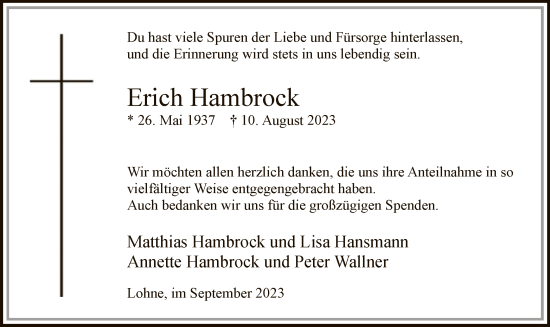 Todesanzeige von Erich Hambrock von WA