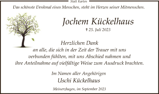 Todesanzeige von Jochem Kückelhaus von WA