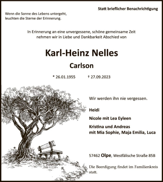 Todesanzeige von Karl-Heinz    Nelles von WA