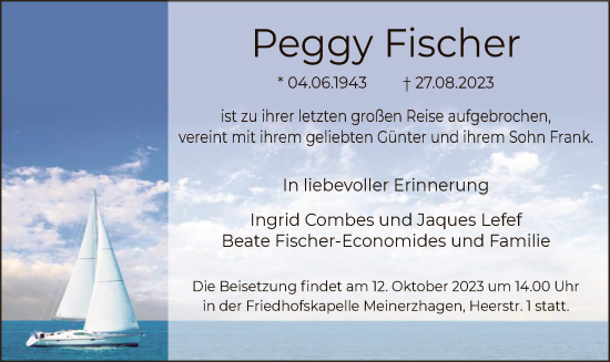 Todesanzeige von Peggy Fischer von WA