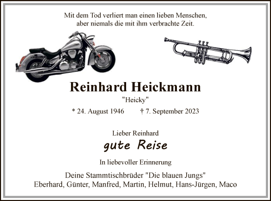 Todesanzeige von Reinhard Heickmann von WA