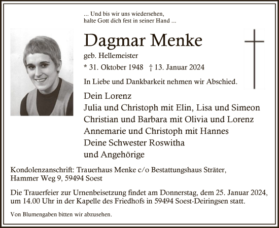 Todesanzeige von Dagmar Menke von WA