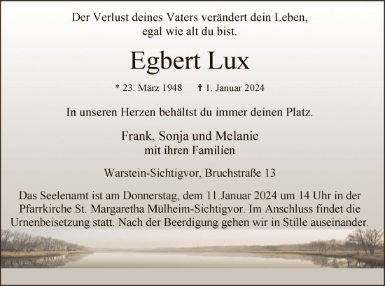 Todesanzeige von Egbert Lux von WA