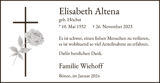 Todesanzeige von Elisabeth Altena von WA