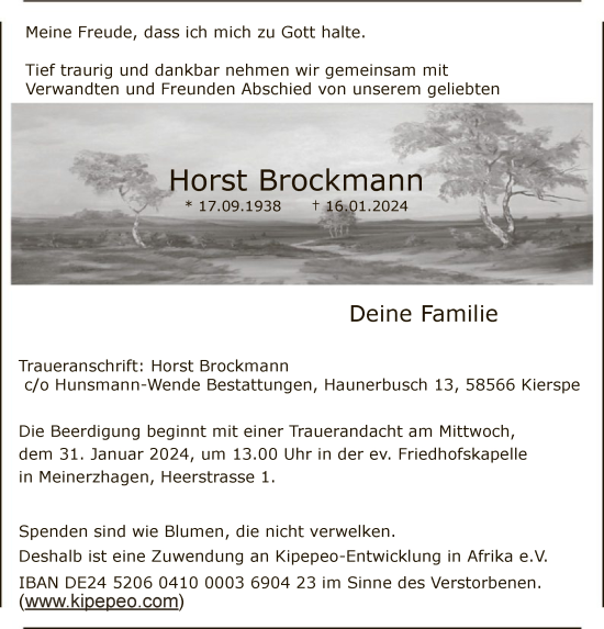 Todesanzeige von Horst Brockmann von WA