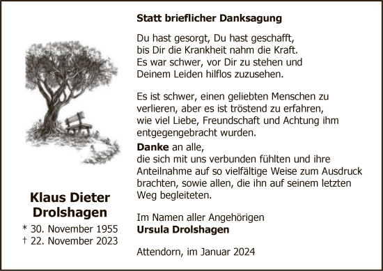 Todesanzeige von Klaus Dieter Drolshagen von WA