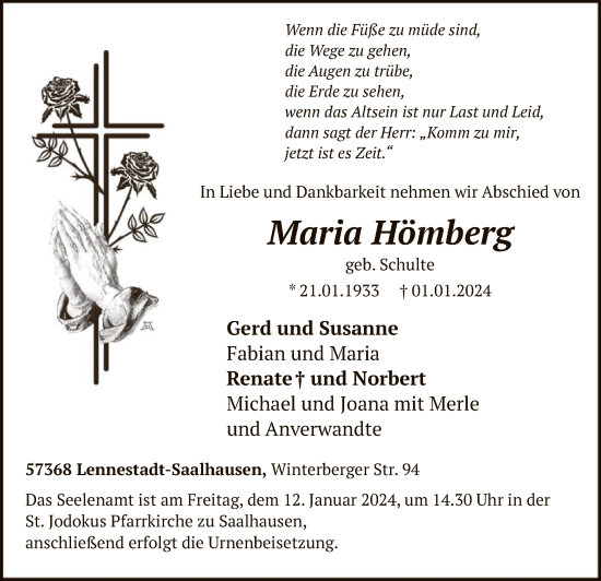 Todesanzeige von Maria Hömberg von WA