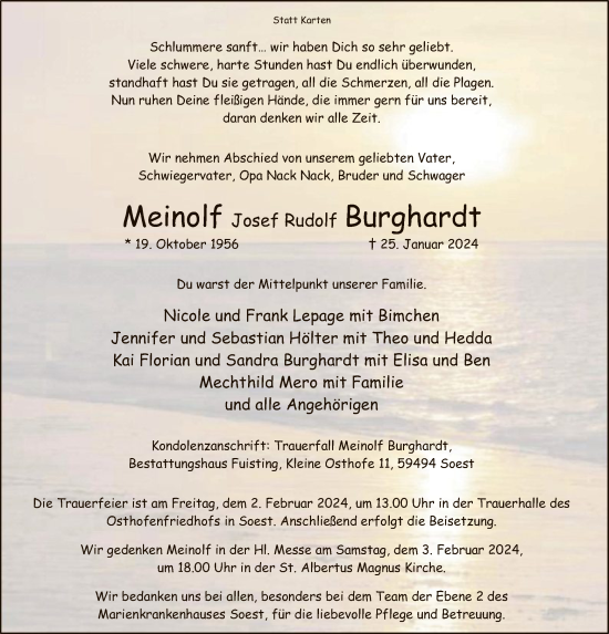 Todesanzeige von Meinolf Josef Rudolf Burghardt von WA