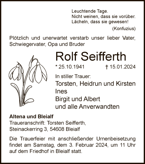 Todesanzeige von Rolf Seifferth von WA