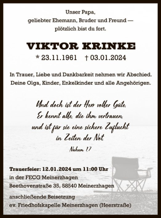 Todesanzeige von Viktor Krinke von WA