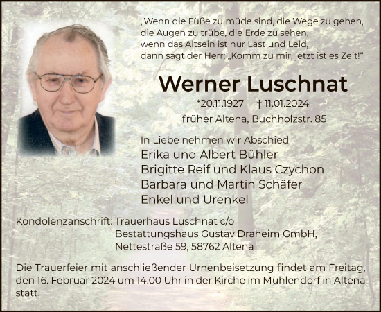 Todesanzeige von Werner Luschnat von WA