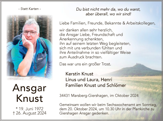 Todesanzeige von Ansgar Knust von WA