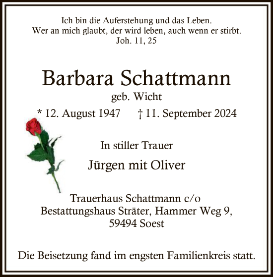 Todesanzeige von Barbara Schattmann von WA