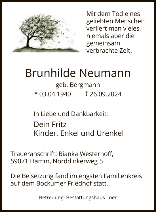 Todesanzeige von Brunhilde Neumann von WA