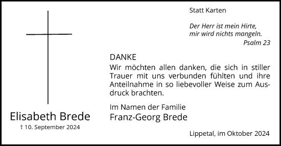 Todesanzeige von Elisabeth Brede von WA