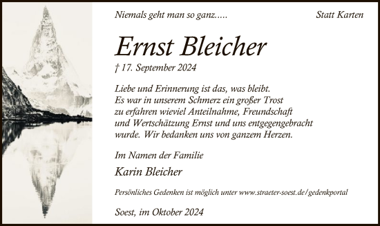 Todesanzeige von Ernst Bleicher von WA