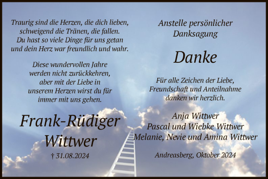 Todesanzeige von Frank-Rüdiger Wittwer von WA