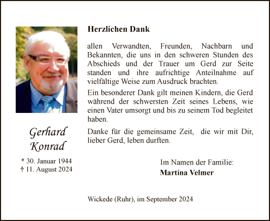 Todesanzeige von Gerhard Konrad von WA