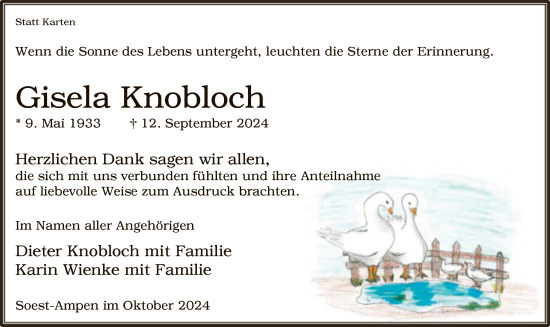 Todesanzeige von Gisela Knobloch von WA