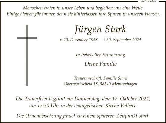 Todesanzeige von Jürgen Stark von WA